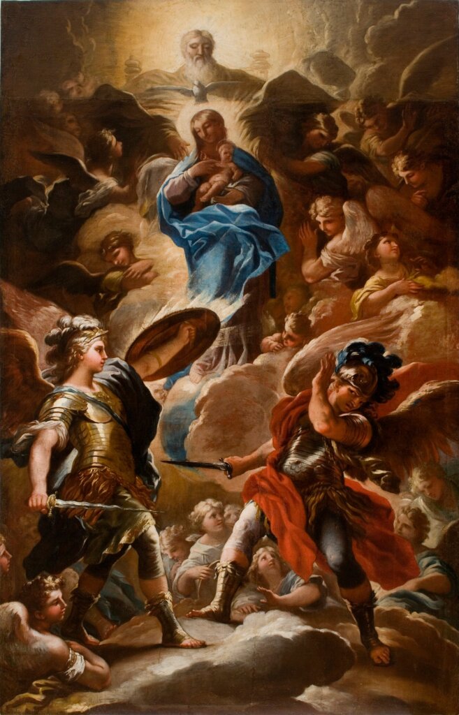 Our Lady of the Immaculate Conception and St. Michael Fighting the Bad Angel. US:PD